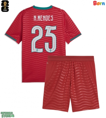 Portugal Nuno Mendes #25 Replika Babytøj Hjemmebanesæt Børn VM 2026 Kortærmet (+ Korte bukser)